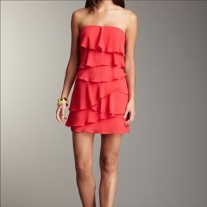 BCBGMAXAZRIA Red Strapless Ruffle Tiered Dress
